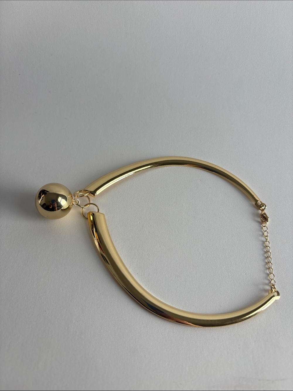 Gold Collar Choker Necklace Sphere Pendant Statement Jewelry - Picture 3 of 4